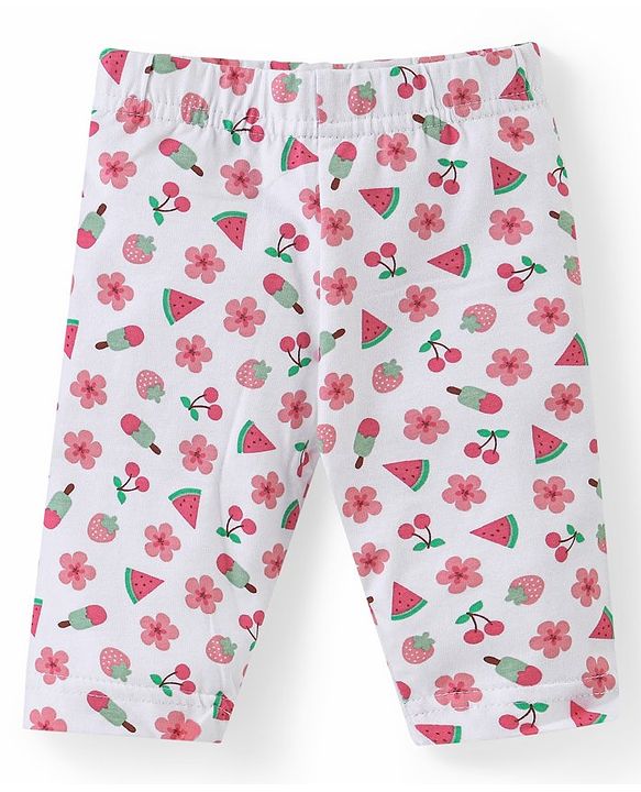 Babyhug Cotton  Lycra Three Fourth Leggings with Floral & Polka Dot Print Pack of 3 - Multicolor