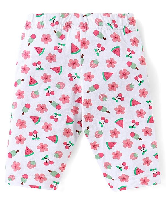 Babyhug Cotton  Lycra Three Fourth Leggings with Floral & Polka Dot Print Pack of 3 - Multicolor