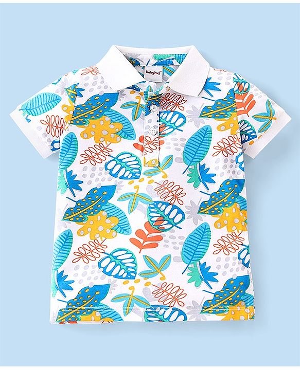 Babyhug Single Jersey Knit Half Sleeves T-Shirt & Shorts with Tropical Theme - Multicolor