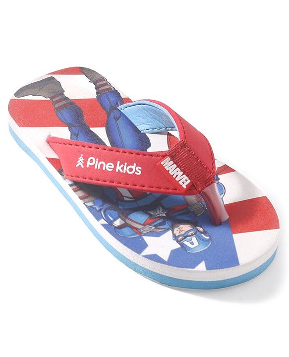 Pine Kids Marvel Slip On Flip Flops With Captain America Design - Red
