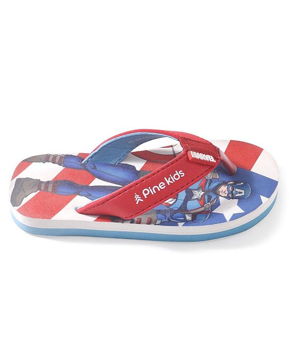 Pine Kids Marvel Slip On Flip Flops With Captain America Design - Red