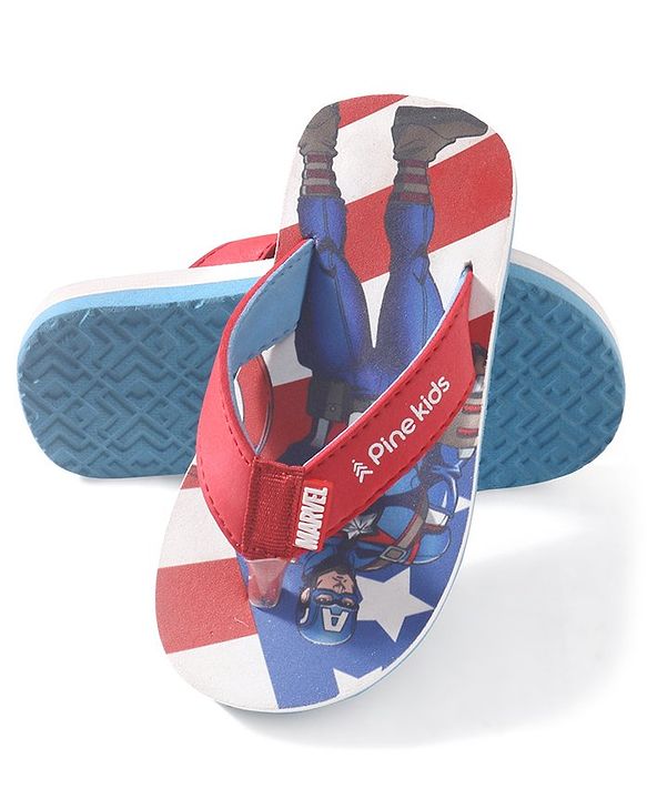 Pine Kids Marvel Slip On Flip Flops With Captain America Design - Red