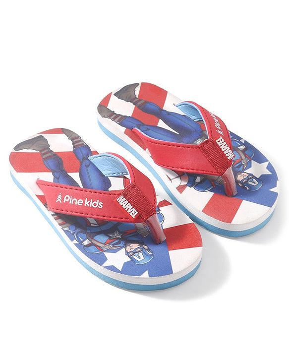 Pine Kids Marvel Slip On Flip Flops With Captain America Design - Red