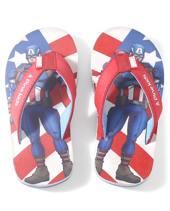 Pine Kids Marvel Slip On Flip Flops With Captain America Design - Red