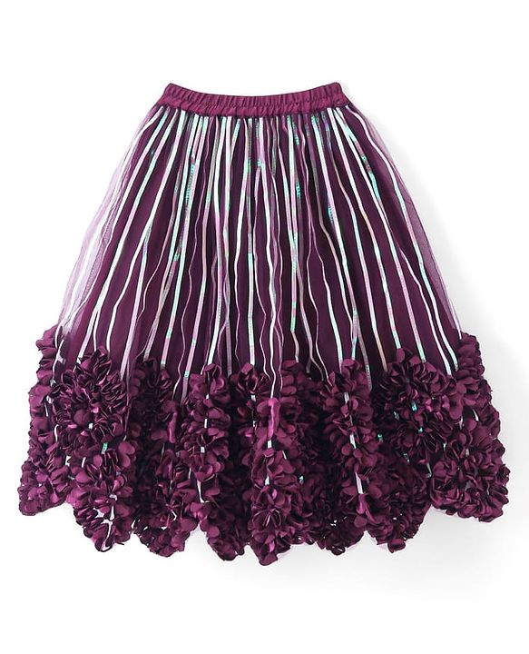 Babyhug Sleeveless Net Flowered Choli & Lehenga with Dupatta - Purple