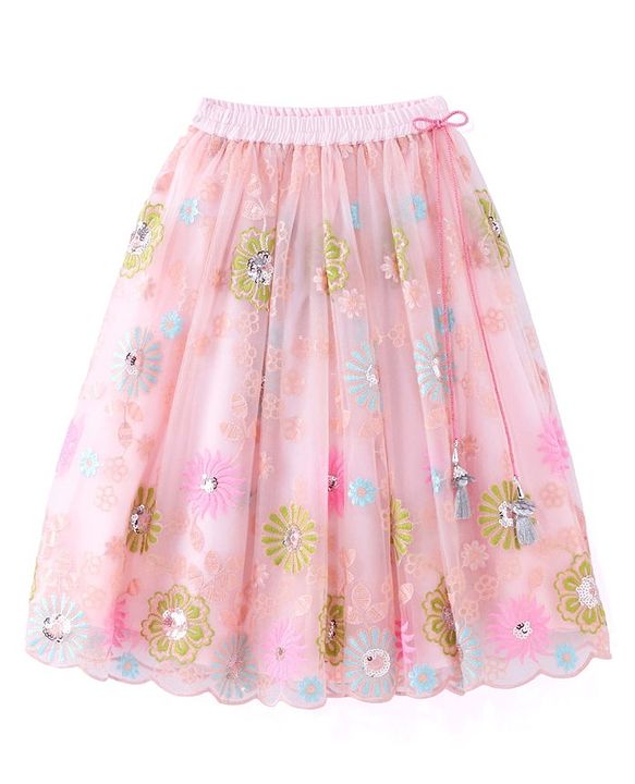 Babyhug Short Sleeves Sequence & Embroidered Lehenga Choli with Dupatta Set - Pink