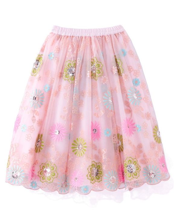 Babyhug Short Sleeves Sequence & Embroidered Lehenga Choli with Dupatta Set - Pink