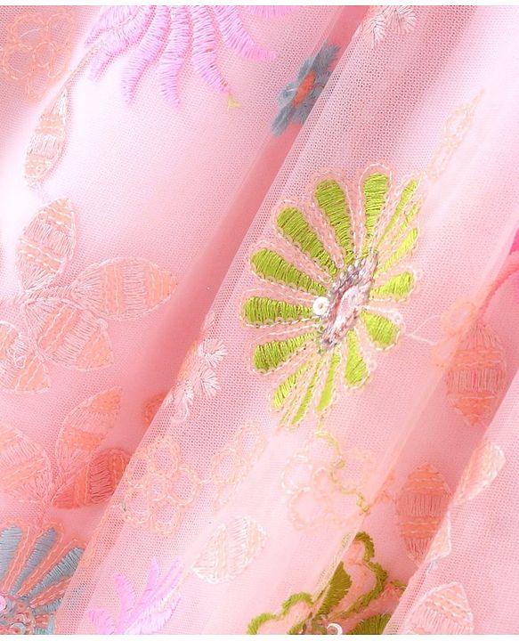 Babyhug Short Sleeves Sequence & Embroidered Lehenga Choli with Dupatta Set - Pink