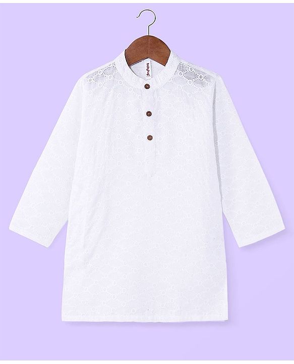 Babyhug Cotton Schiffly Full Sleeves Kurta Dhoti Set - White