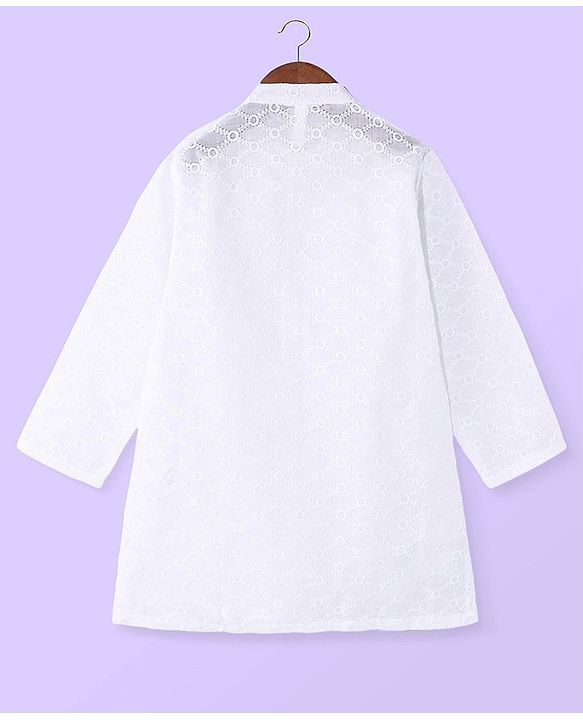 Babyhug Cotton Schiffly Full Sleeves Kurta Dhoti Set - White