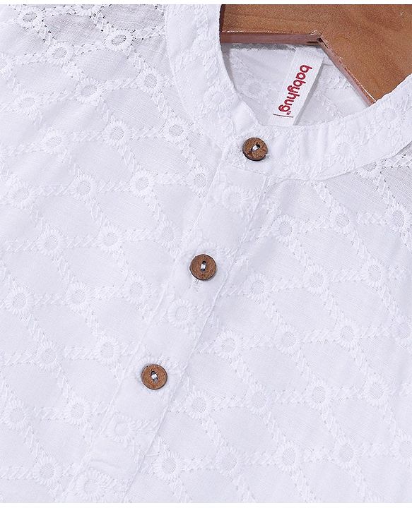 Babyhug Cotton Schiffly Full Sleeves Kurta Dhoti Set - White
