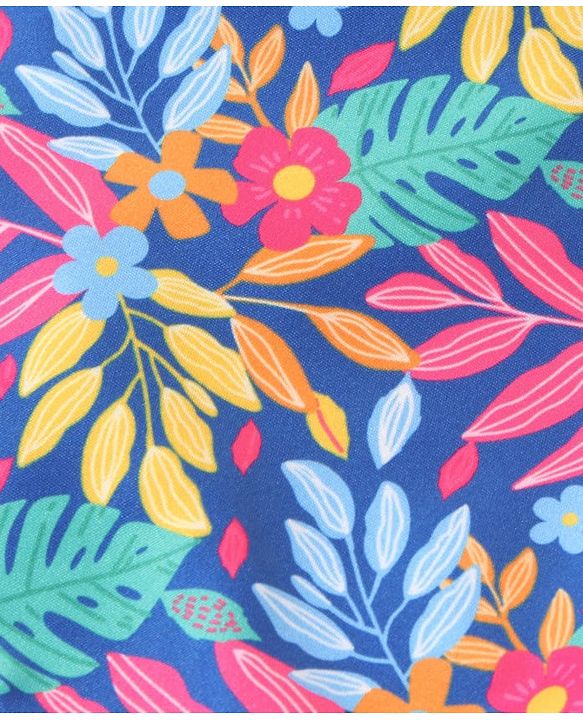 Babyhug Flutter  Sleeves Frock Swimsuit Floral Print - Navy Blue