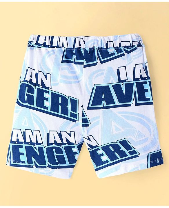 Pine Kids Marvel Cotton Knit Half Sleeves T-Shirt & Shorts Set With The Avengers Print - Blue