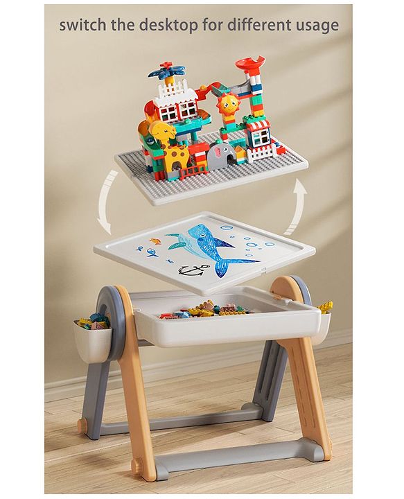 Babyhug 7-in-1 Multifunctional Block Table and Chair Set - Multicolour