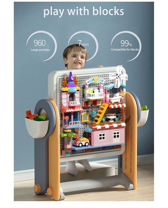 Babyhug 7-in-1 Multifunctional Block Table and Chair Set - Multicolour