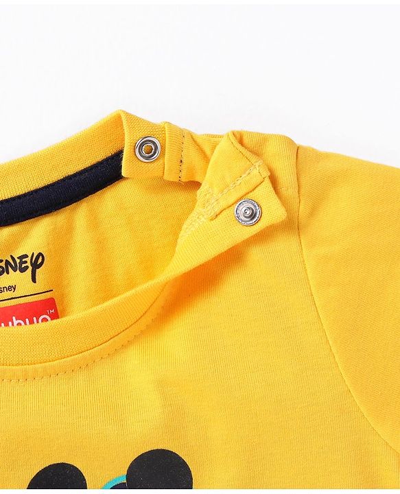 Babyhug Disney Cotton Knit Half Sleeves T-Shirt & Shorts Set With Mickey Mouse Graphics - Yellow