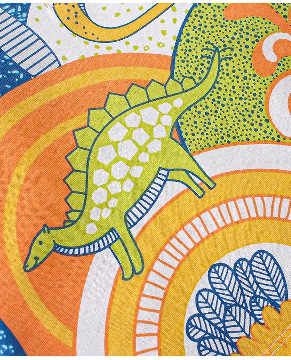 Babyhug Cotton Knit Half Sleeves Polo T-Shirt Dino Print - White