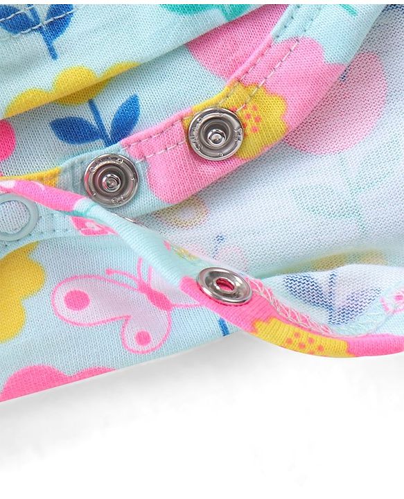 Babyhug 100% Cotton Knit Sleeveless Frock Style Onesie with Floral Print - Multicolour