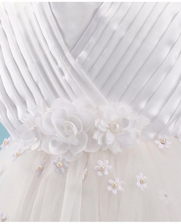 Babyhug Woven Sleeveless Fit and Flare Party Frock with Floral 3D Applique -Off White
