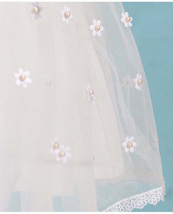 Babyhug Woven Sleeveless Fit and Flare Party Frock with Floral 3D Applique -Off White