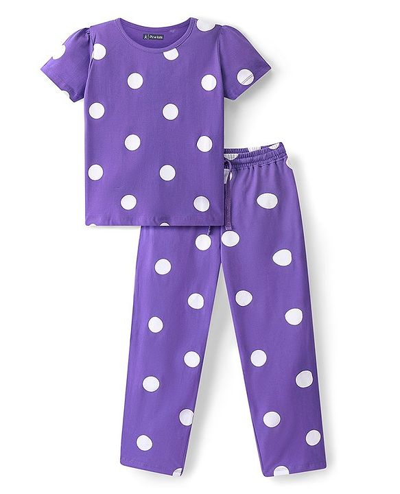 Pine Kids Half Sleeves Night Suit Polka Dot Print - Passion Flower