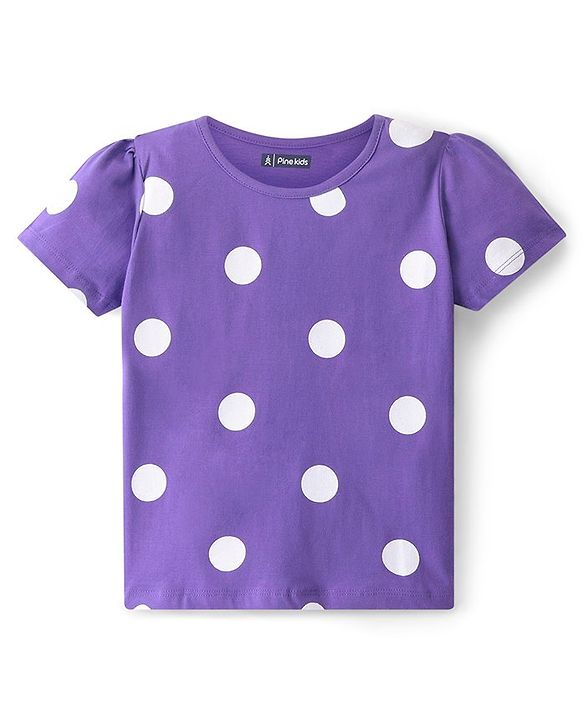 Pine Kids Half Sleeves Night Suit Polka Dot Print - Passion Flower