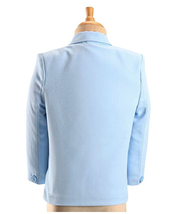 Babyhug Full Sleeves Sequined Party Suit with Waistcoat & Bow - Sky Blue