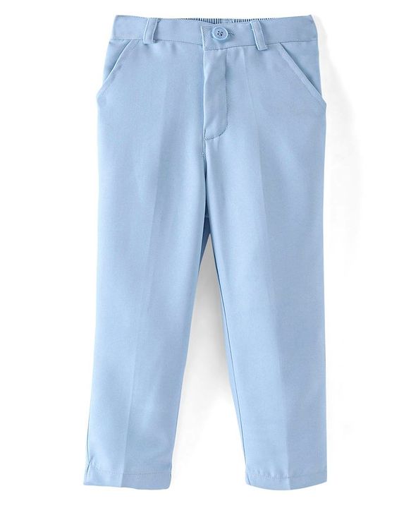 Babyhug Full Sleeves Sequined Party Suit with Waistcoat & Bow - Sky Blue