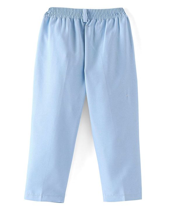 Babyhug Full Sleeves Sequined Party Suit with Waistcoat & Bow - Sky Blue