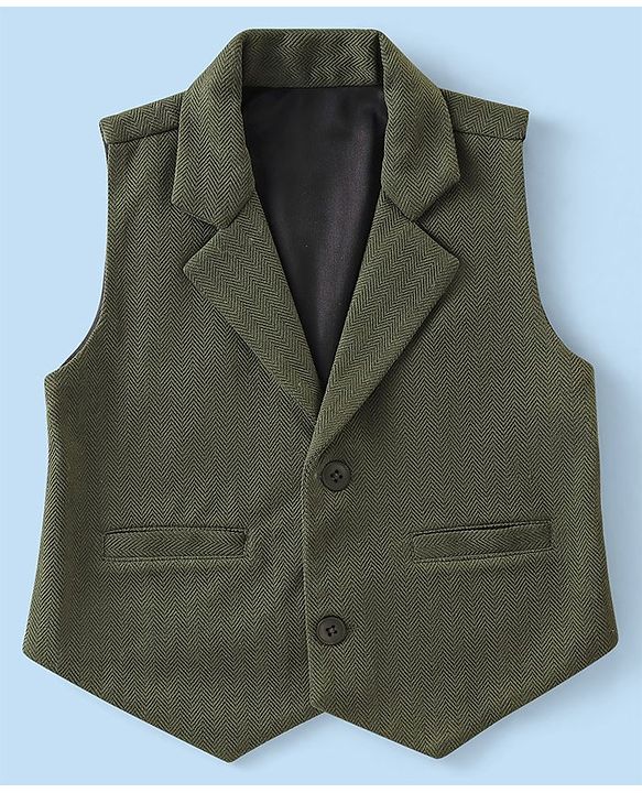 Babyhug Knit Half Sleeves Solid Color Waistcoat Set with Shirt & Bow - Green