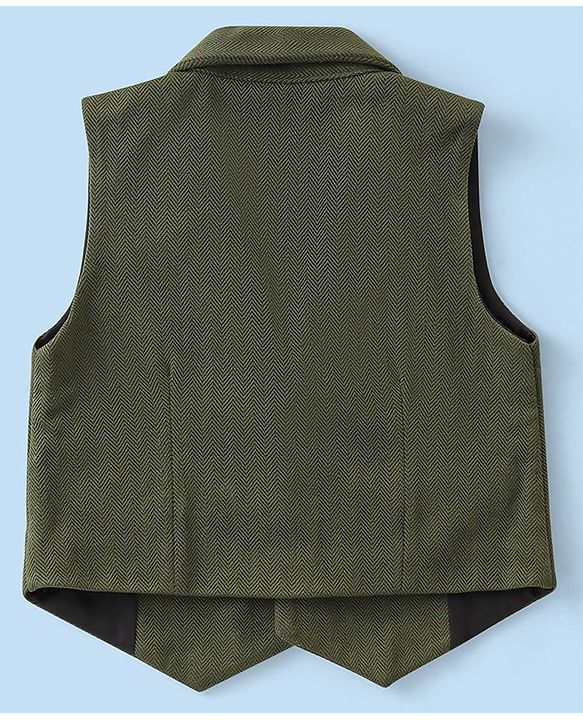Babyhug Knit Half Sleeves Solid Color Waistcoat Set with Shirt & Bow - Green