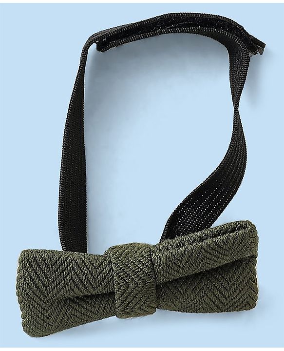 Babyhug Knit Half Sleeves Solid Color Waistcoat Set with Shirt & Bow - Green