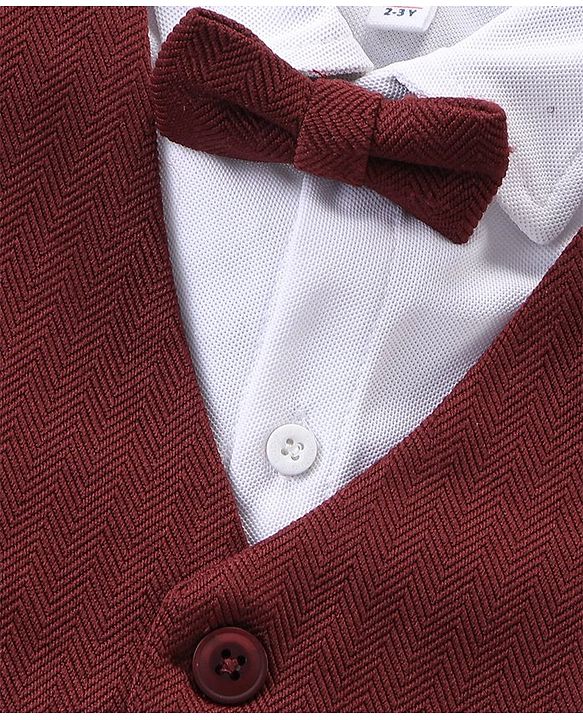 Babyhug Half Sleeves Party Suit with Bow - Maroon