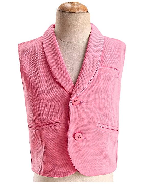 Babyhug Knitted Solid Colour Waistcoat Set With Full Sleeves Shirt- Pink