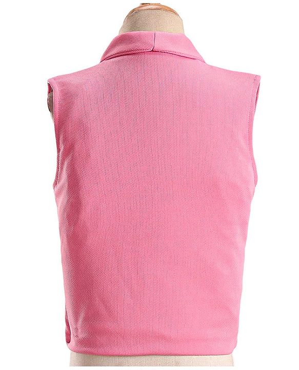 Babyhug Knitted Solid Colour Waistcoat Set With Full Sleeves Shirt- Pink