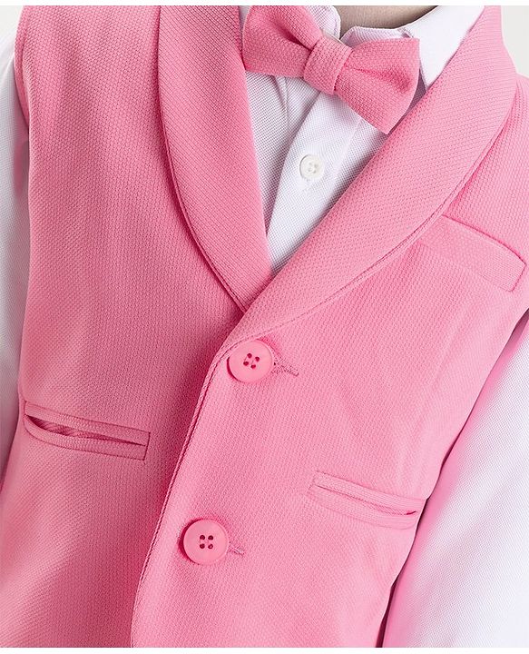 Babyhug Knitted Solid Colour Waistcoat Set With Full Sleeves Shirt- Pink