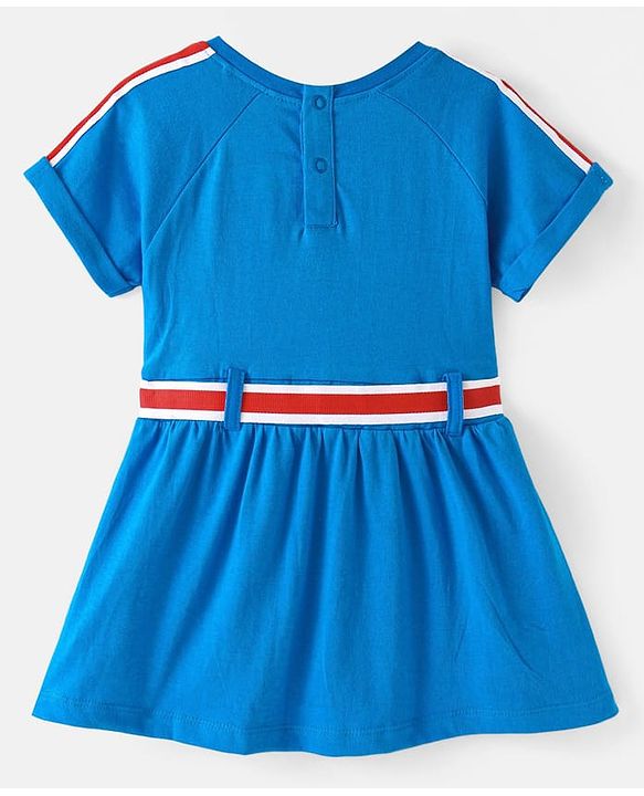 Babyhug Disney Cotton Half Sleeves Frock with Fanny Pack & Minnie Mouse Print - Blue
