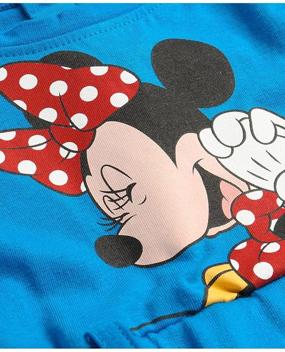 Babyhug Disney Cotton Half Sleeves Frock with Fanny Pack & Minnie Mouse Print - Blue