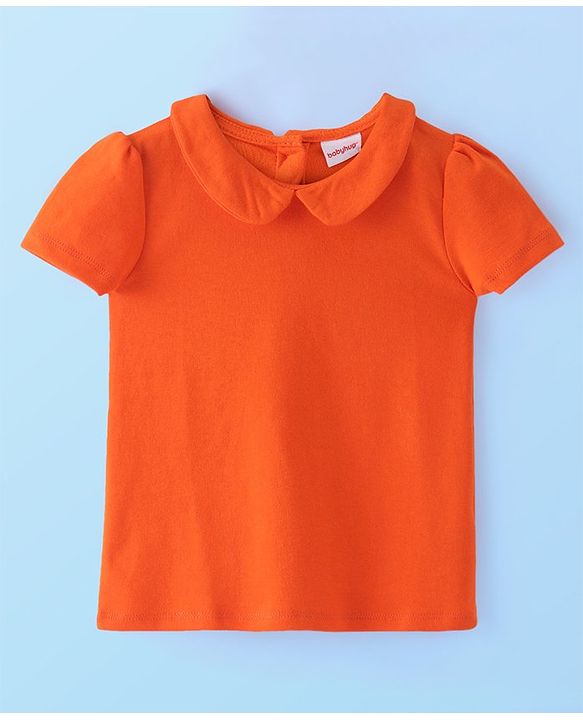 Babyhug Cotton Woven Floral Printed Frock with Half Sleeves Inner T-Shirt Bow Applique & Pockets - Orange & White
