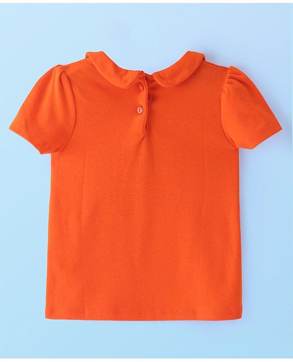 Babyhug Cotton Woven Floral Printed Frock with Half Sleeves Inner T-Shirt Bow Applique & Pockets - Orange & White