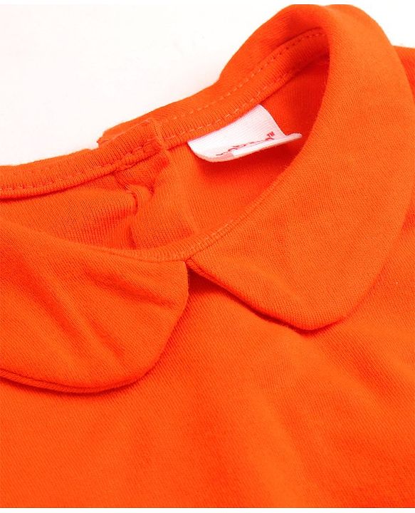 Babyhug Cotton Woven Floral Printed Frock with Half Sleeves Inner T-Shirt Bow Applique & Pockets - Orange & White