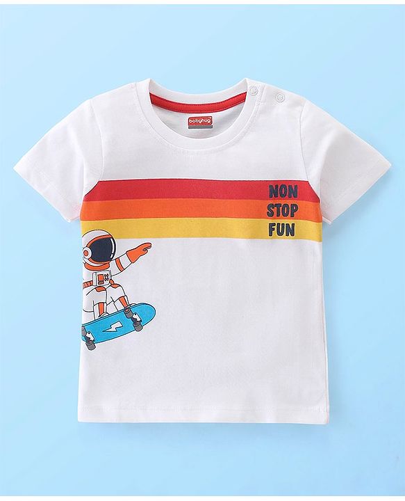 Babyhug 100% Cotton Knit Half Sleeves T-Shirt With Text  Graphics- White