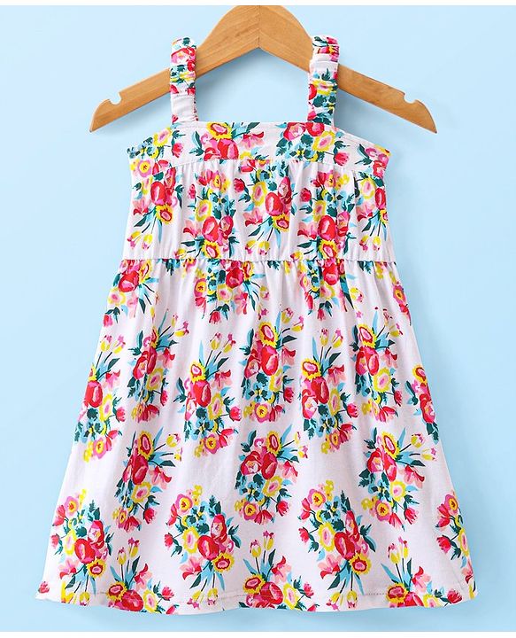 Babyhug Cotton Knit Full Sleeves Jacket With Frock Floral Print - White
