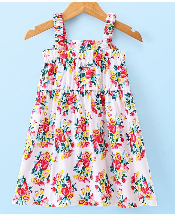 Babyhug Cotton Knit Full Sleeves Jacket With Frock Floral Print - White