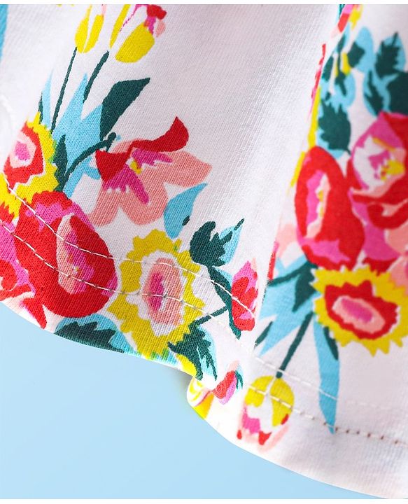 Babyhug Cotton Knit Full Sleeves Jacket With Frock Floral Print - White