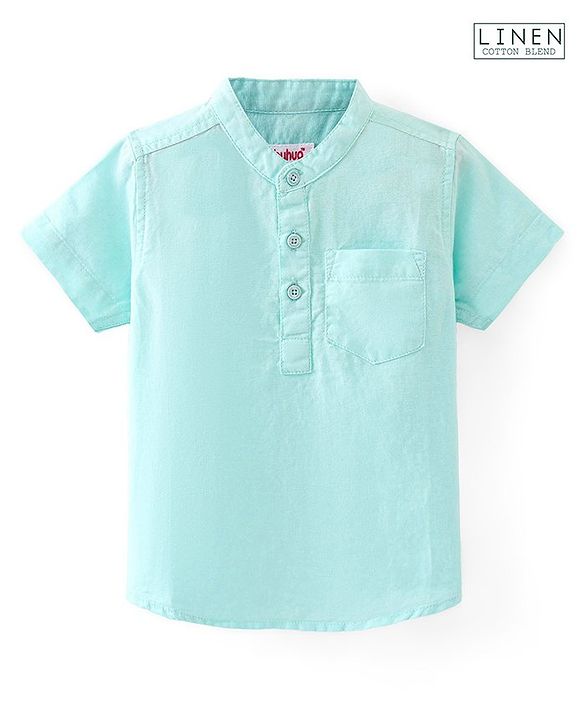 Babyhug Cotton Linen Half Sleeves Solid Kurta Shirt- Mint