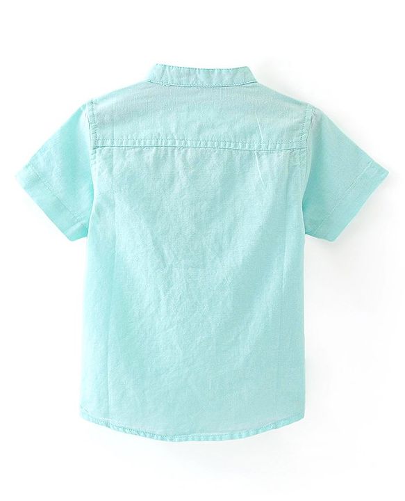 Babyhug Cotton Linen Half Sleeves Solid Kurta Shirt- Mint