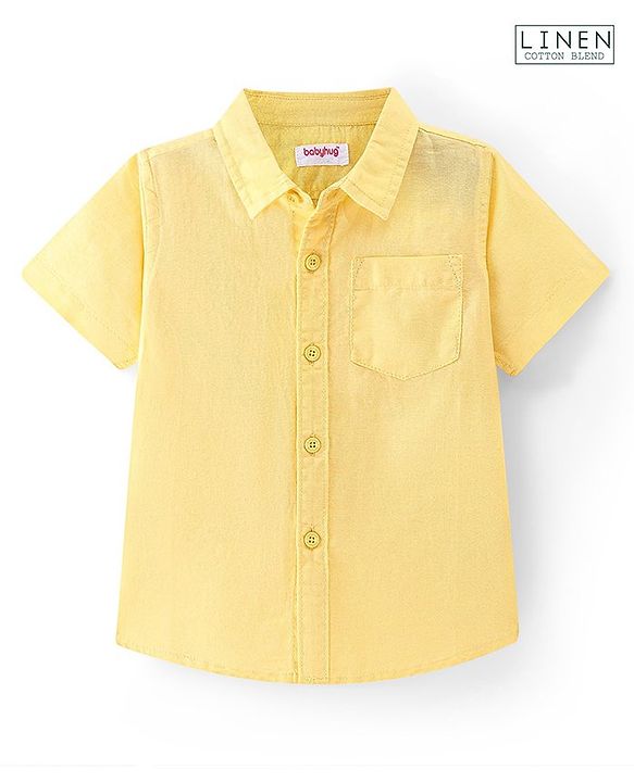 Babyhug Linen Woven Half Sleeves Solid Shirt - Yellow