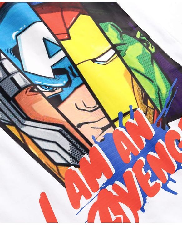 Pinekids Marvel Cotton Knit Half Sleeves T-Shirt With Avengers Print - White