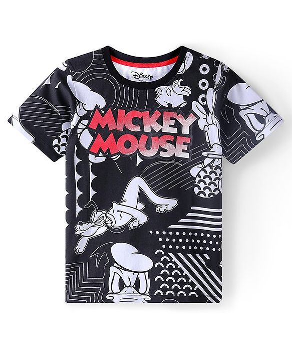 Pine Kids Disney  Half Sleeve T-Shirt with Mickey Mouse Family Graphics - Black